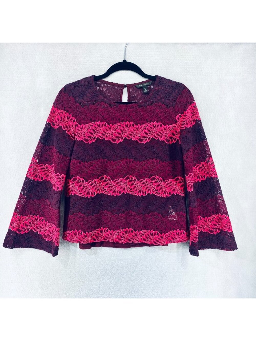 Banana Republic Lace Top Womens S Multicolor Blouse Bell Sleeve Lined Boho